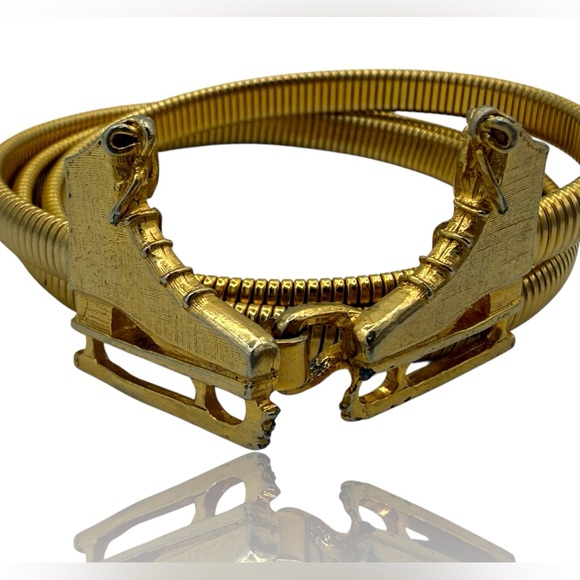 Vintage 80s MIMI DI N stretch Ice Skates metal gold Waist Cinching Dress Belt 30
